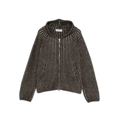 Our Legacy Mens Level Ribbed Wool Hoodie Vanise Brown Stripe In Gray