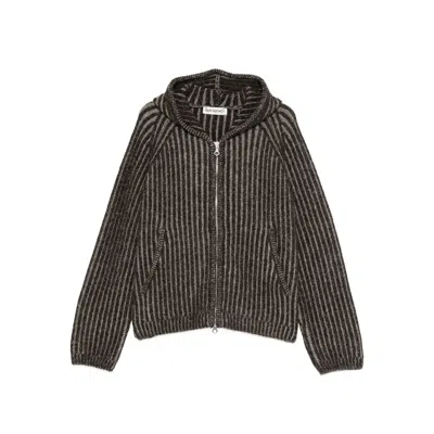 Our Legacy Mens Level Ribbed Wool Hoodie Vanise Brown Stripe In Gray