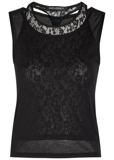 Our Legacy Swim Layered-effect Cotton-blend Tank In Black