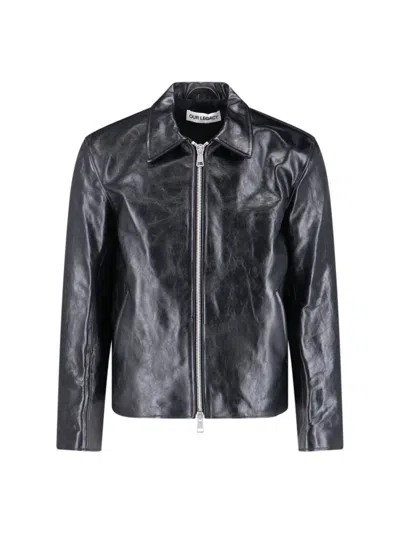 Our Legacy Tailored Leather Jacket With Classic Collar And Front Zip Closure In Black