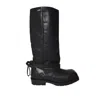 Our Legacy Tall Black Leather Boots With Wrap-around Strap And Metal Ring Detail In Black