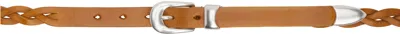 Our Legacy Tan 2 Cm Braided Belt In Hot Yellow Leather