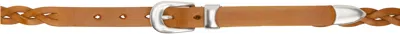 Our Legacy Tan 2 Cm Braided Belt In Hot Yellow Leather