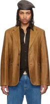Our Legacy Camel Leather Opening Blazer In Burnt Sugar Leather