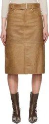 Our Legacy Tan Workwear Leather Midi Skirt In Burnt Sugar Leather