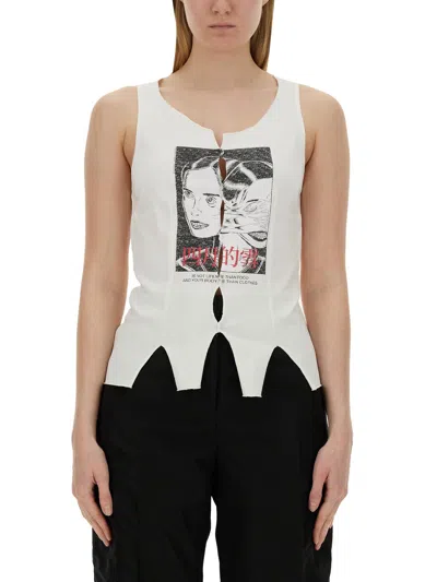 Our Legacy Asymmetric Cutout Distressed Printed Cotton-jersey Tank In White