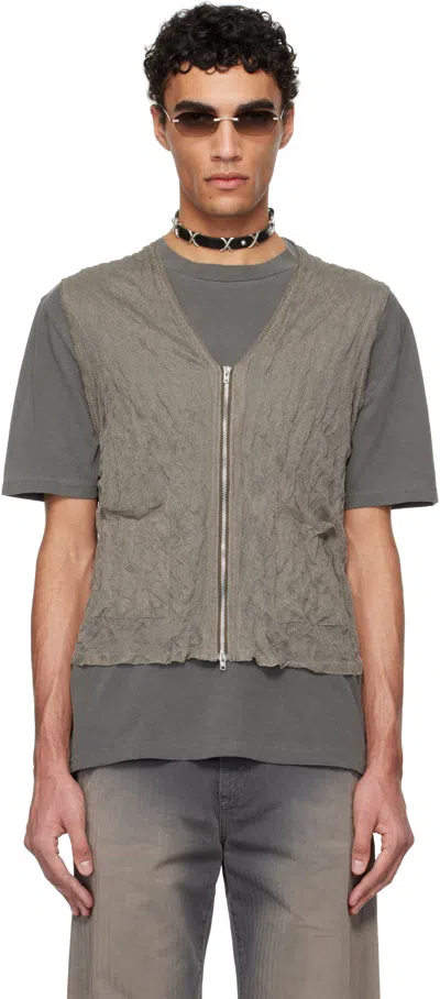 Our Legacy Taupe Crush Vest In Ash Silk Steel