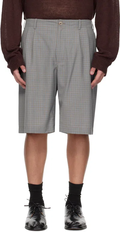 Our Legacy Ponte Check-pattern Shorts In Gray