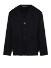 Our Legacy Textured Black Cardigan With Deep V-neck And Cozy Fit In Black