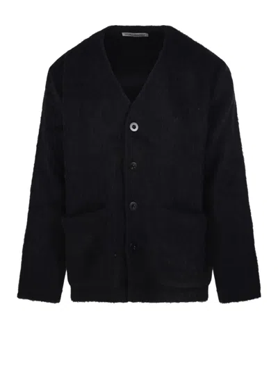 Our Legacy Textured Black Cardigan With Deep V-neck And Cozy Fit