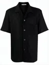 Our Legacy Textured Black Short-sleeved Shirt With Classic Collar In Black