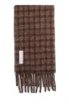 Our Legacy Textured Brown Checkered Scarf With Fringed Edge In Multi