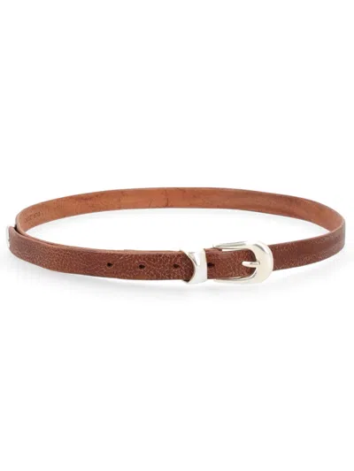 Our Legacy Textured Cow Leather Narrow Belt In Brown