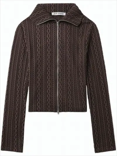 Our Legacy Textured Cropped Jacket With Zip-up Front In Brown
