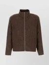 Our Legacy Textured Fabric Long Sleeve High Collar Cardigan In Brown