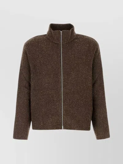 Our Legacy Textured Fabric Long Sleeve High Collar Cardigan In Brown