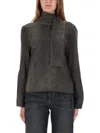 Our Legacy Textured Grey Top With High Neckline And Drape Detail In Black