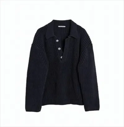 Our Legacy Textured Knit Polo T-shirt With Relaxed Fit In Black