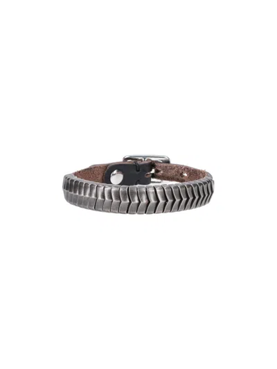 Our Legacy Textured Leather Bracelet In Black