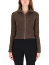 Our Legacy Textured Zip-up Sweater With High Collar And Minimalist Design In Brown