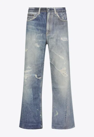 Our Legacy Mens Digital Denim Print Third Cut Faded-wash Denim Jeans In Blue