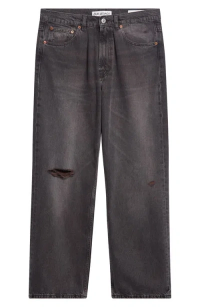 Our Legacy Third Cut Ripped Wide Straight Leg Jeans In Gray