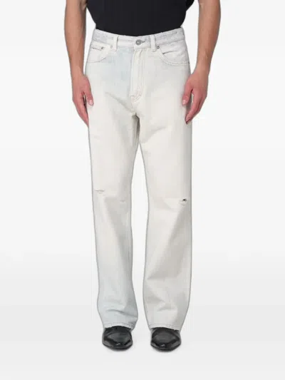 Our Legacy Mens Third Cut Straight-leg Distressed Print Jeans In White