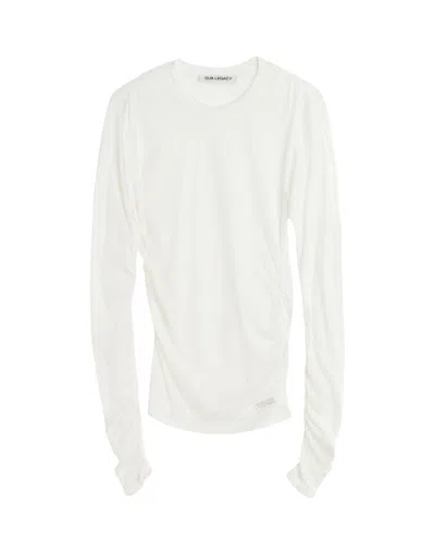 Our Legacy Gathered Detailing Slim-fit Top With Crew Neckline In White