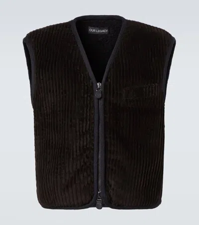 Our Legacy Corduroy Top Vest Zip-up Gilet In Black