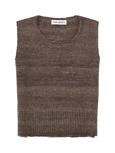 Our Legacy Boxy Sleeveless Top Ribbed Hem Neckline In Brown