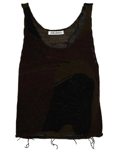 Our Legacy Sleeveless Scoop Neck Camouflage Knit Top In Brown