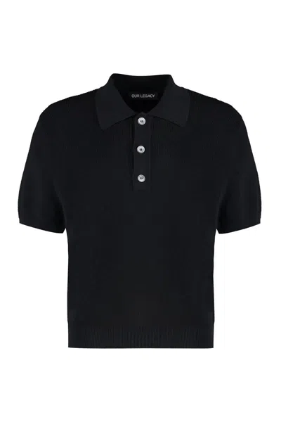 Our Legacy Traditional Knitted Cotton Polo Shirt In Black