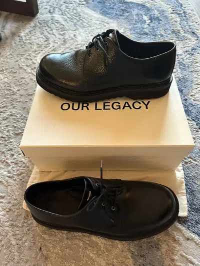 Pre-owned Our Legacy Trampler Cracked Patent Leather Derby Shoes In Black