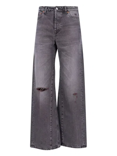 Our Legacy Distressed Wide-leg Jeans With Faded Black Wash In Gray