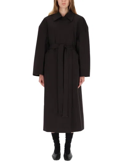 Our Legacy Long Oversized Coat With Wide Collar And Matching Belt In Black