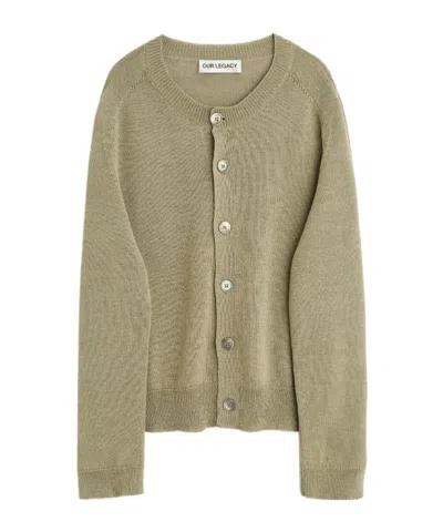 Our Legacy True Cardigan 550 Usd  Silver Sage Coarse Linen Wool In Gray