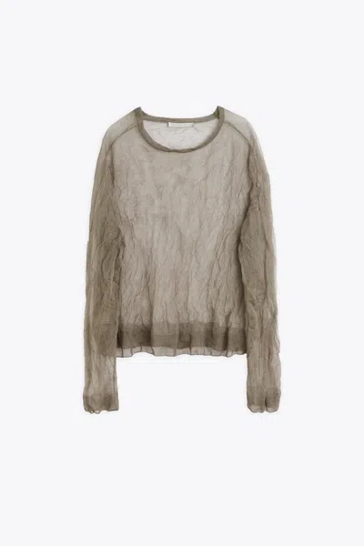 OUR LEGACY TRUE ROUNDNECK DOVE BROWN SILK BLEND SHEER PULLOVER - TRUE ROUNDNECK
