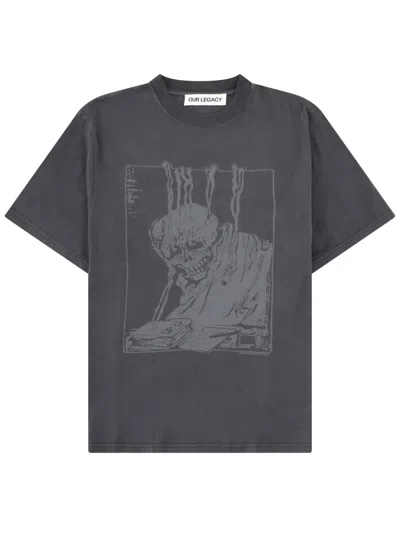 Our Legacy Men S Box T-shirt Angry Fan Mail Print In Gray