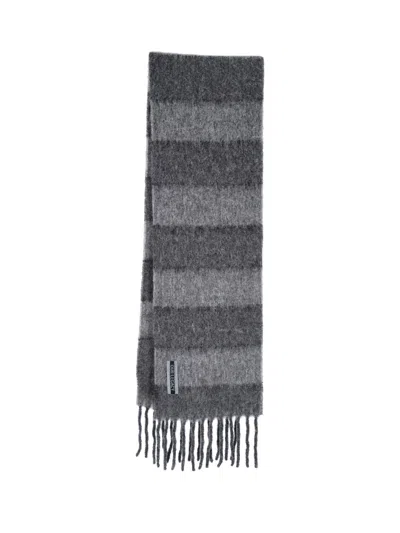 Our Legacy Unisex Fuzzy Alpaca Scarf With Static Stripe Detail In Gray