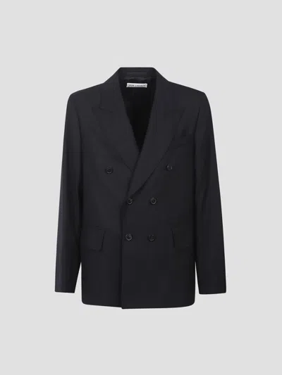 Our Legacy Unstructured Double Breasted Mini Blazer In Black Panama Wool
