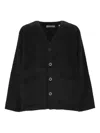 Our Legacy Textured V-neck Cardigan With Button-down Front In Black