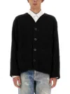 Our Legacy Textured V-neck Cardigan With Button-down Front In Black