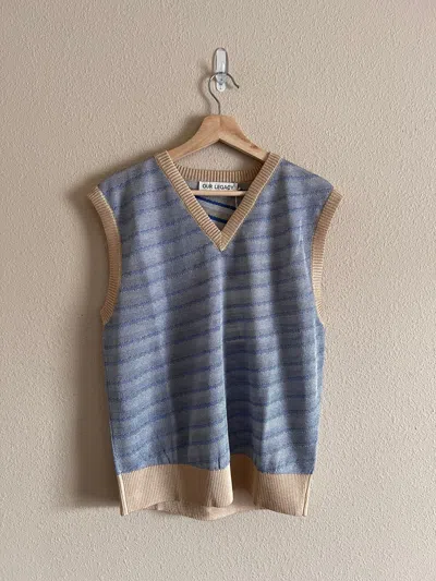 Pre-owned Our Legacy V-neck Knitted Sweater Vest Cartoon Static Stripe In Blue