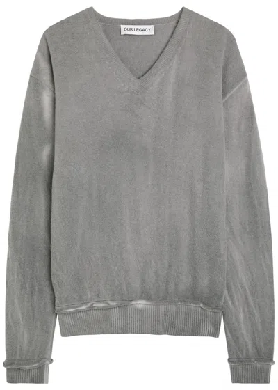 Our Legacy V-neck Merino Wool Jumper In Gray