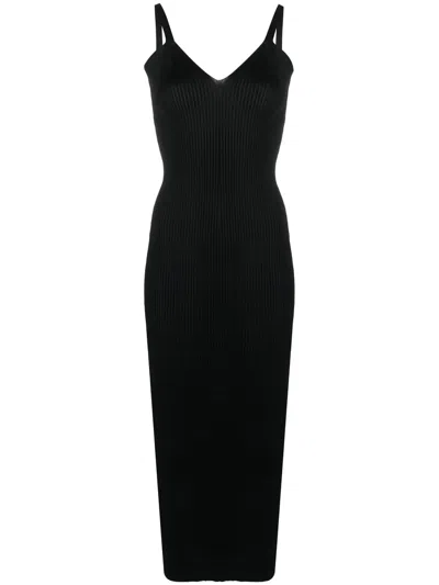 Our Legacy V-neck Ribbed-knit Dress In Black
