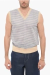 OUR LEGACY V-NECK SLEEVELESS STRIPED SWEATER