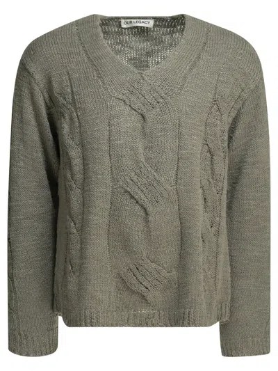 Our Legacy V-neck Maxi Braid Knit Sweater In Green