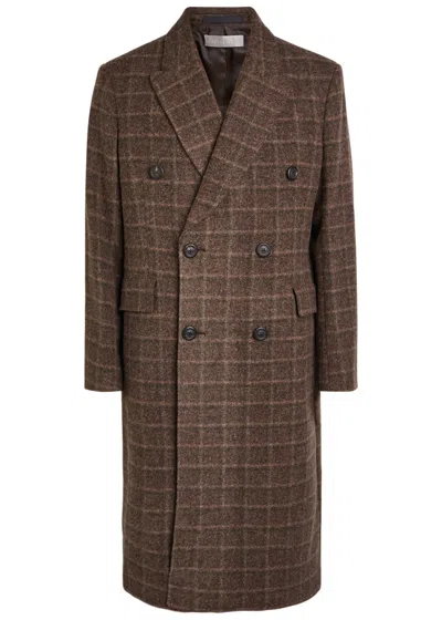 Our Legacy Whale Checked Double-breasted Wool Coat In Brown