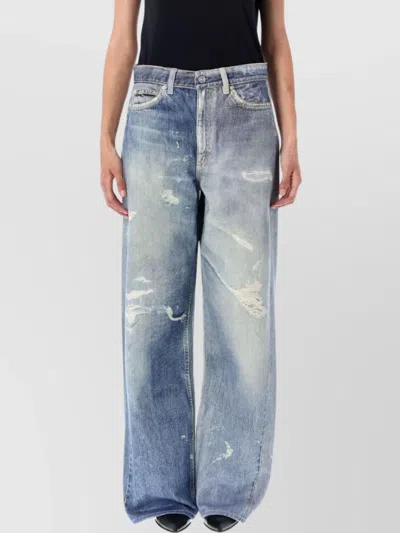 Our Legacy Wide Fit Digital Denim Print Trousers In Blue