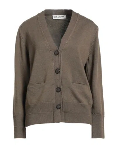 Our Legacy Woman Cardigan Khaki Size 8 Wool In Gray